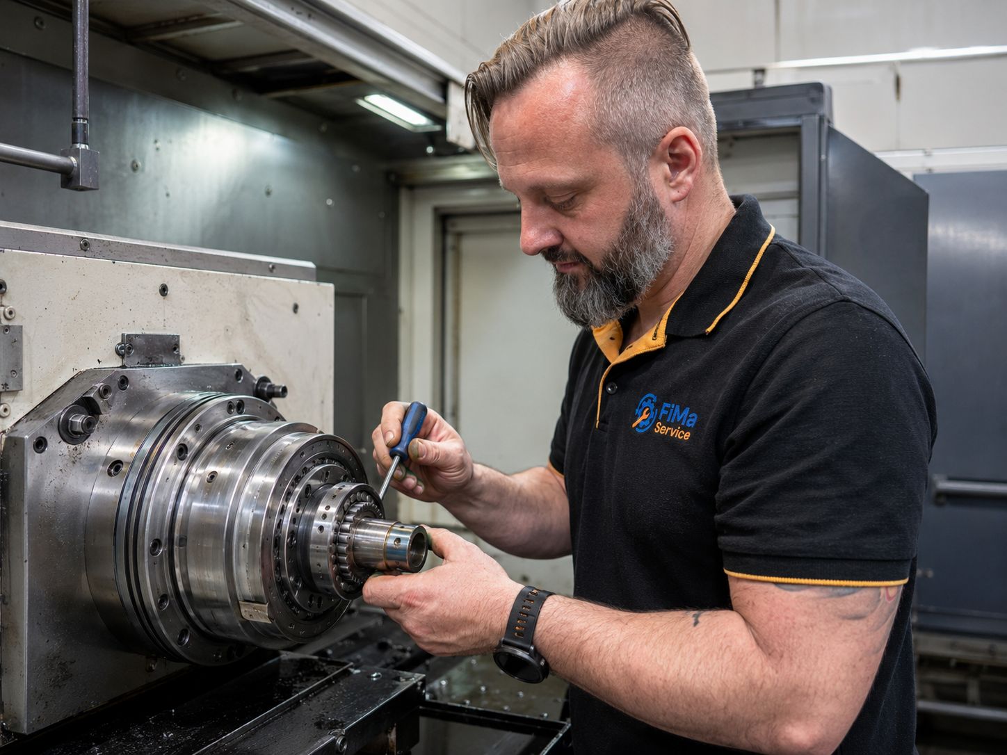 FiMa-Service Techniker setzt eine HSP-Spindel instand